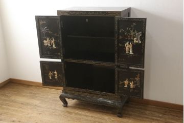 アジアビンテージ　中国デザイン　豪華な石細工が目を引く、まるで美術品のようなキャビネット(戸棚、収納棚、ヴィンテージ)(R-057869)