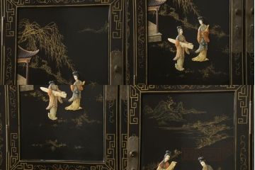 アジアビンテージ　中国デザイン　豪華な石細工が目を引く、まるで美術品のようなキャビネット(戸棚、収納棚、ヴィンテージ)(R-057869)