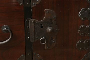 和製アンティーク　前面欅材(ケヤキ材)　漆塗り　歴史を感じさせる佇まいが魅力的な庄内小箪笥(和タンス、小物収納、引き出し、整理箪笥、時代箪笥)(R-057870)