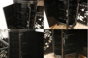 ビンテージ家具　黒塗り　螺鈿細工(らでん)　アジアンテイストのお部屋に取り入れたいサーバー(収納棚、サービス台、バーカウンター、カウンターテーブル、サイドボード、ヴィンテージ)(R-057872)