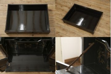 ビンテージ家具　黒塗り　螺鈿細工(らでん)　アジアンテイストのお部屋に取り入れたいサーバー(収納棚、サービス台、バーカウンター、カウンターテーブル、サイドボード、ヴィンテージ)(R-057872)