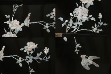 ビンテージ家具　黒塗り　螺鈿細工(らでん)　アジアンテイストのお部屋に取り入れたいサーバー(収納棚、サービス台、バーカウンター、カウンターテーブル、サイドボード、ヴィンテージ)(R-057872)