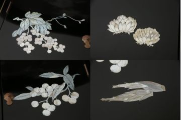 ビンテージ家具　黒塗り　螺鈿細工(らでん)　アジアンテイストのお部屋に取り入れたいサーバー(収納棚、サービス台、バーカウンター、カウンターテーブル、サイドボード、ヴィンテージ)(R-057872)
