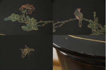 ビンテージ家具　黒塗り　螺鈿細工(らでん)　アジアンテイストのお部屋に取り入れたいサーバー(収納棚、サービス台、バーカウンター、カウンターテーブル、サイドボード、ヴィンテージ)(R-057872)