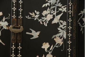 ビンテージ家具　黒塗り　螺鈿細工(らでん)　アジアンテイストのお部屋に取り入れたいサーバー(収納棚、サービス台、バーカウンター、カウンターテーブル、サイドボード、ヴィンテージ)(R-057872)