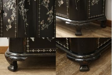ビンテージ家具　黒塗り　螺鈿細工(らでん)　アジアンテイストのお部屋に取り入れたいサーバー(収納棚、サービス台、バーカウンター、カウンターテーブル、サイドボード、ヴィンテージ)(R-057872)