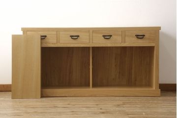中古　極美品　タモ材　上質な和の空間づくりにおすすめ! 品を感じる水屋箪笥サイドボード(収納棚、キャビネット、食器棚、戸棚)(R-057896)