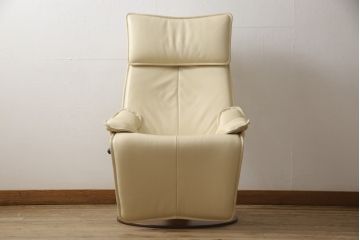 中古　本革　ノルウェー　Hjellegjerde(イエリアーダ社)　優雅なくつろぎの時間におすすめのリクライニングチェア(椅子、アームチェア、1人掛けソファ)(R-057899)