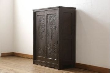 和製ビンテージ　軽井沢彫り　細部まで施された彫刻が美しい下駄箱(キャビネット、戸棚、収納棚、ヴィンテージ)(R-057916)
