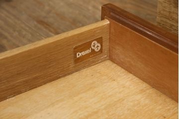 中古　美品　DREXEL HERITAGE(ドレクセルヘリテイジ)　Triune(トライユン)　レザートップが格好いいマホガニー材製のデスク(定価約75万円)(両袖机、在宅ワーク、在宅用ワークデスク)(R-057924)
