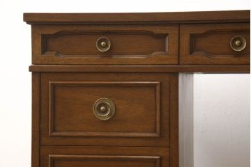 中古　美品　DREXEL HERITAGE(ドレクセルヘリテイジ)　Triune(トライユン)　レザートップが格好いいマホガニー材製のデスク(定価約75万円)(両袖机、在宅ワーク、在宅用ワークデスク)(R-057924)