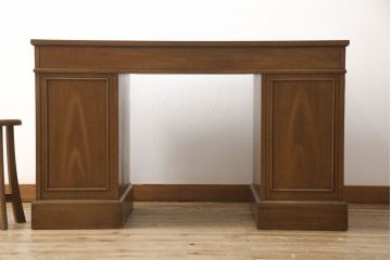 中古　美品　DREXEL HERITAGE(ドレクセルヘリテイジ)　Triune(トライユン)　レザートップが格好いいマホガニー材製のデスク(定価約75万円)(両袖机、在宅ワーク、在宅用ワークデスク)(R-057924)