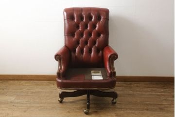 中古　美品　アメリカ高級家具　ハンコックアンドムーア(Hancock & Moore)　クラシカルで品のある本革レザーデスクチェア(定価約60万円)(アームチェア、一人掛けソファ、椅子、イス)(R-057937)