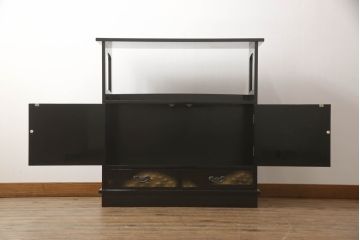 中古　総漆塗り　沈金　黒と金のコントラストが美しい茶棚(飾り棚、茶箪笥、戸棚)(R-057949)