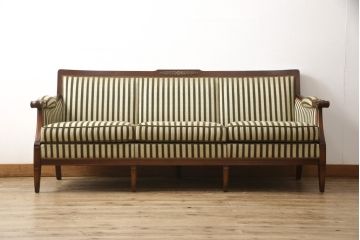 中古　美品　神戸洋家具　メープル不二屋　優雅な佇まいが魅力的な3人掛けソファ(ラウンジソファ、三人掛け、3P)(R-057950)