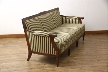 中古　美品　神戸洋家具　メープル不二屋　優雅な佇まいが魅力的な3人掛けソファ(ラウンジソファ、三人掛け、3P)(R-057950)