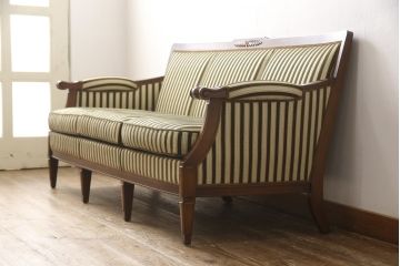 中古　美品　神戸洋家具　メープル不二屋　優雅な佇まいが魅力的な3人掛けソファ(ラウンジソファ、三人掛け、3P)(R-057950)