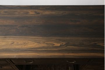 希少!　中国アンティーク　総黒檀(コクタン)材　最高級　細工の素晴らしい両袖机(ワークデスク、在宅用、ニーホールデスク、テーブル)(R-057954)