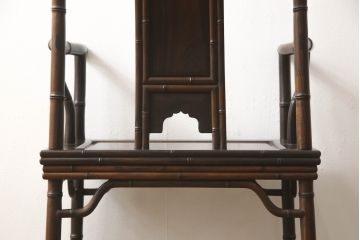 中国アンティーク　総黒檀(コクタン)材　最高級　細工の素晴らしいチェア(アームチェア、板座チェア)(R-057955)