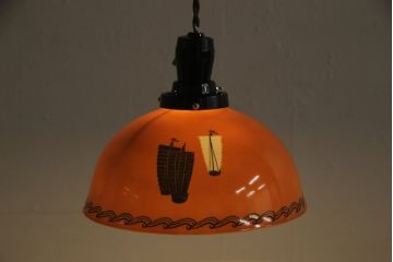 アンティーク照明　オールドノリタケ(則武、日本陶器、Noritake)　帆船図柄　ノスタルジックな雰囲気を醸し出すペンダントライト(電笠、吊り下げ照明、天井照明)(R-057960)