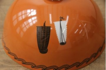 アンティーク照明　オールドノリタケ(則武、日本陶器、Noritake)　帆船図柄　ノスタルジックな雰囲気を醸し出すペンダントライト(電笠、吊り下げ照明、天井照明)(R-057960)