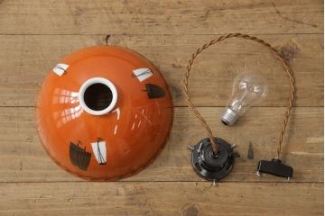 アンティーク照明　オールドノリタケ(則武、日本陶器、Noritake)　帆船図柄　レトロな空間づくりにおすすめのペンダントライト(電笠、吊り下げ照明、天井照明)(R-057961)