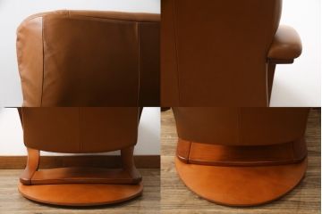 中古　美品　牛本革　ノルウェー　Hjellegjerde(イエリアーダ社)　ノーザンコンフォート　優雅なくつろぎの時間におすすめのリクライニングチェア&オットマン(定価約30万円)(椅子、アームチェア、フットスツール)(エコーネス、EKORNES、ストレスレスチェア)(R-057963)