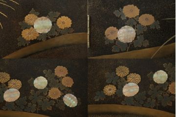 中古　美品　最高級　総漆塗り　まるで絵画のような前面蒔絵と螺鈿細工の意匠が楽しめる中桐箪笥(和タンス、和たんす、着物箪笥、和服箪笥、引き出し)(定価約400万円)(R-057975)