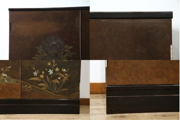 中古　美品　最高級　総漆塗り　まるで絵画のような前面蒔絵と螺鈿細工の意匠が楽しめる中桐箪笥(和タンス、和たんす、着物箪笥、和服箪笥、引き出し)(定価約400万円)(R-057977)