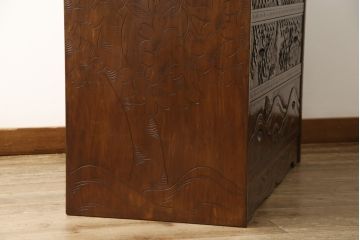 中古　美品　軽井沢彫り　満開の桜の彫りが見事なサイドチェスト(小箪笥、整理タンス、収納たんす、引き出し)(R-057978)