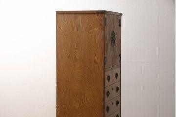 中古　美品　屋久杉　突き板　木目が美しい!品のある佇まいが魅力的な縦型チェスト(突板、引き出し、サイドチェスト)(R-057981)