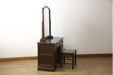 中古　北海道民芸家具　落ち着きのある大人の空間を演出するドレッサー+スツールセット(鏡台)(R-057993)