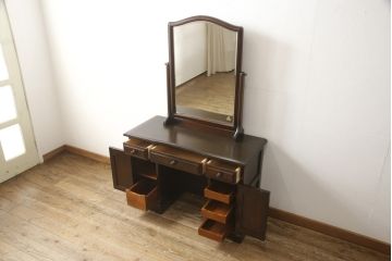 中古　北海道民芸家具　落ち着きのある大人の空間を演出するドレッサー+スツールセット(鏡台)(R-057993)