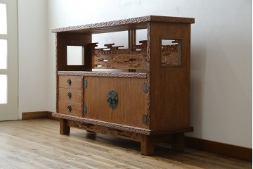 中古　屋久杉　突き板　木の風合いが趣あふれるサイドボード(茶棚)　(R-058012)