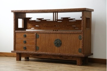 中古　屋久杉　突き板　木の風合いが趣あふれるサイドボード(茶棚)　(R-058012)