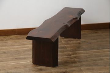 中古　美品　職人手造り家具　漆塗り　木目と漆の艶が魅力的な長椅子(ベンチ、板座チェア、イス)(定価約24万円)(R-058025)