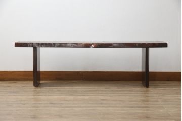 中古　美品　職人手造り家具　漆塗り　木目と漆の艶が魅力的な長椅子(ベンチ、板座チェア、イス)(定価約24万円)(R-058025)