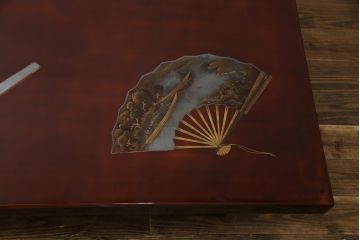 中古　美品　輪島塗り　浜高悦朗作　扇子の絵柄が趣を感じさせる座卓(定価約100万円)(ローテーブル、センターテーブル)(R-058029)
