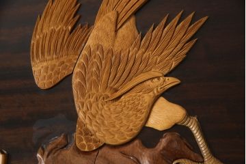 和製ビンテージ　ジャンク品(※彫刻に欠損あり)　総紫檀(シタン)彫刻　花鳥図と龍の総彫りが見事な座卓(定価約240万円)(ローテーブル、ヴィンテージ)(R-058030)