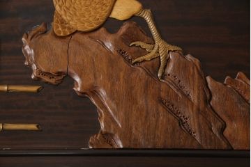 和製ビンテージ　ジャンク品(※彫刻に欠損あり)　総紫檀(シタン)彫刻　花鳥図と龍の総彫りが見事な座卓(定価約240万円)(ローテーブル、ヴィンテージ)(R-058030)