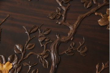 和製ビンテージ　ジャンク品(※彫刻に欠損あり)　総紫檀(シタン)彫刻　花鳥図と龍の総彫りが見事な座卓(定価約240万円)(ローテーブル、ヴィンテージ)(R-058030)