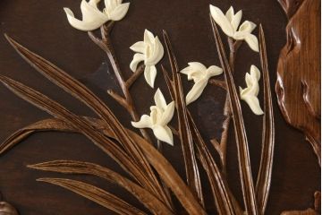 和製ビンテージ　ジャンク品(※彫刻に欠損あり)　総紫檀(シタン)彫刻　花鳥図と龍の総彫りが見事な座卓(定価約240万円)(ローテーブル、ヴィンテージ)(R-058030)