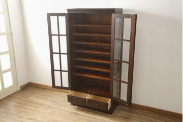 中古　美品　北海道民芸家具　HM114K　飾り棚にもおすすめ!上品な雰囲気の本箱(ブックケース、キャビネット、飾り棚、収納棚)(定価約25万7千円)(R-058036)