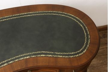中古　美品　六本木アピス　イタリア　マホガニー材　高級感溢れるレザートップのキドニーデスク(コンソールテーブル、机、ワークデスク、在宅ワーク)(定価約33万円)(R-058058)