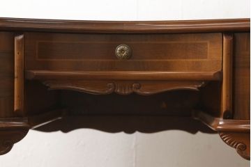 中古　美品　六本木アピス　イタリア　マホガニー材　高級感溢れるレザートップのキドニーデスク(コンソールテーブル、机、ワークデスク、在宅ワーク)(定価約33万円)(R-058058)