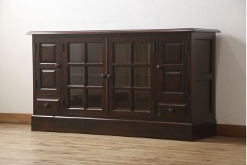 中古　美品　北海道民芸家具　木のあたたかみを感じるサイドボード(収納棚、リビングボード、キャビネット)(R-058062)
