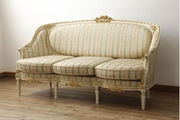 中古　イタリア高級家具　ロココ調の曲線が優美な3人掛けソファ(三人掛け、3P)(R-058073)