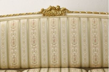 中古　イタリア高級家具　ロココ調の曲線が優美な3人掛けソファ(三人掛け、3P)(R-058073)