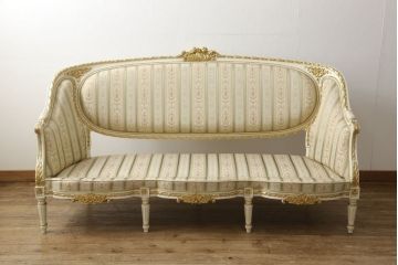 中古　イタリア高級家具　ロココ調の曲線が優美な3人掛けソファ(三人掛け、3P)(R-058073)