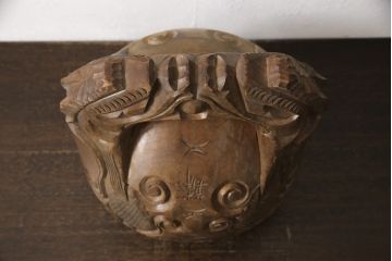 古い　玉鱗工　大型木魚　高さ39センチ　4kg(仏具、寺院)(R-058075)